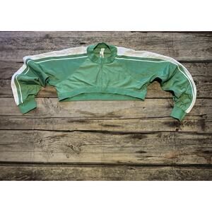 ALO Yoga Race Track Green Full Zip Cropped Jacket White Stripes Womens Large